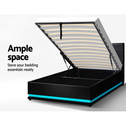 Artiss RGB LED Bed Frame King Single Size Gas Lift Base Storage Leather LUMI-Bed Frames-PEROZ Accessories