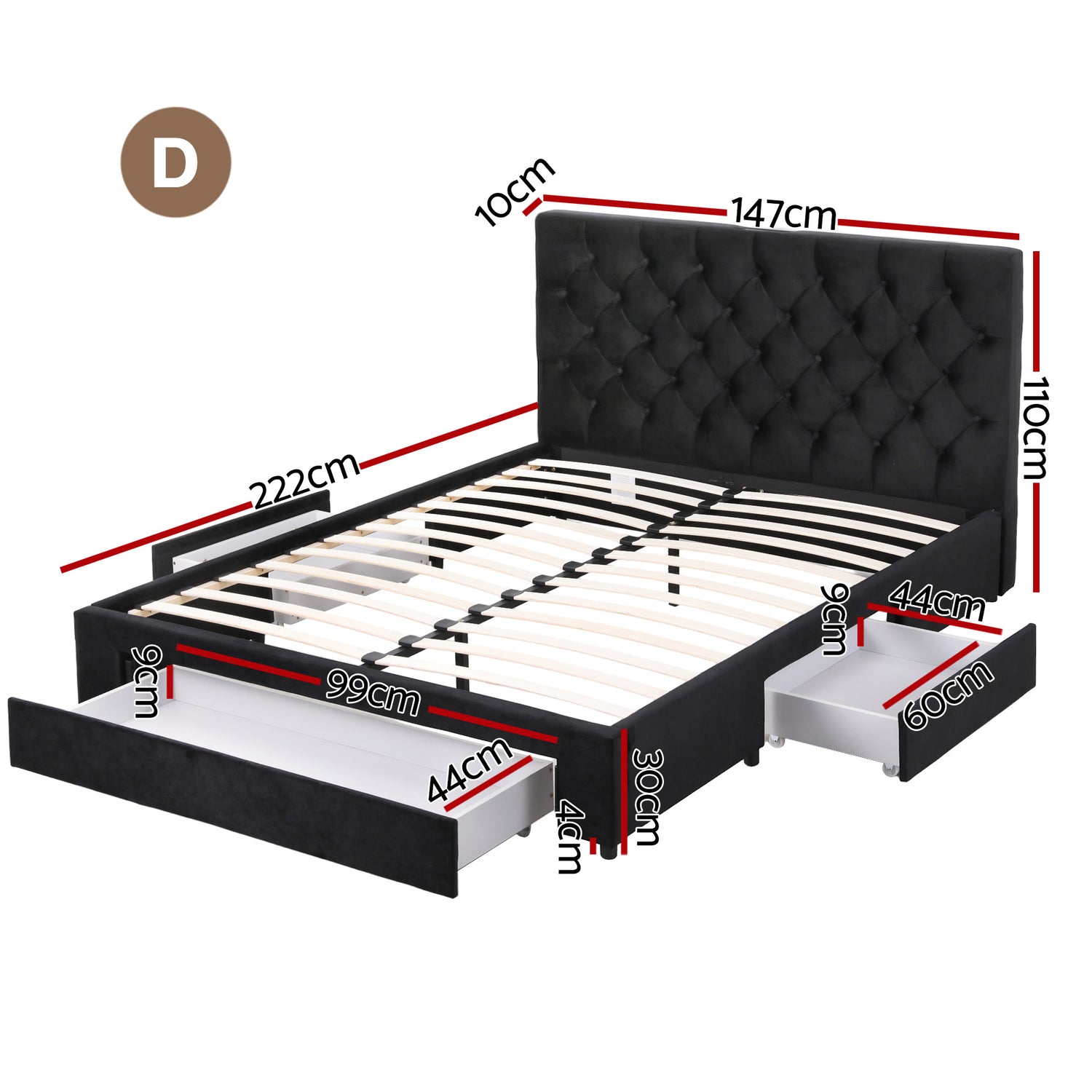 Artiss Double Bed Frame Storage Charging Station Upholstered 3 Drawers USB Type-C-Furniture > Bedroom > Beds &amp; Bed Frames-PEROZ Accessories
