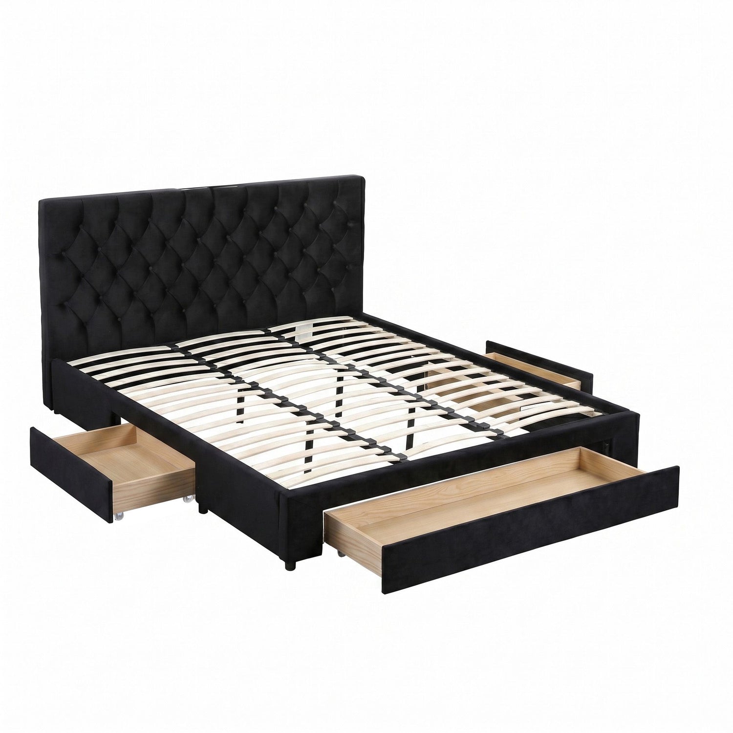 Artiss King Bed Frame Storage Charging Station Upholstered 3 Drawers USB Type-C-Furniture > Bedroom > Beds &amp; Bed Frames-PEROZ Accessories