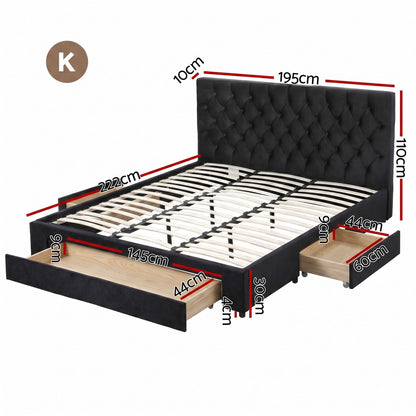 Artiss King Bed Frame Storage Charging Station Upholstered 3 Drawers USB Type-C-Furniture > Bedroom > Beds &amp; Bed Frames-PEROZ Accessories