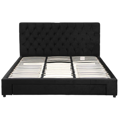 Artiss King Bed Frame Storage Charging Station Upholstered 3 Drawers USB Type-C-Furniture > Bedroom > Beds &amp; Bed Frames-PEROZ Accessories