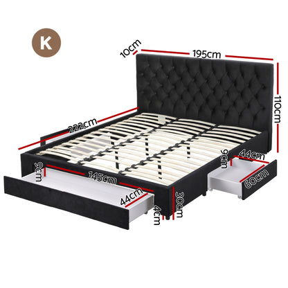 Artiss King Bed Frame Storage Charging Station Upholstered 3 Drawers USB Type-C-Furniture > Bedroom > Beds &amp; Bed Frames-PEROZ Accessories