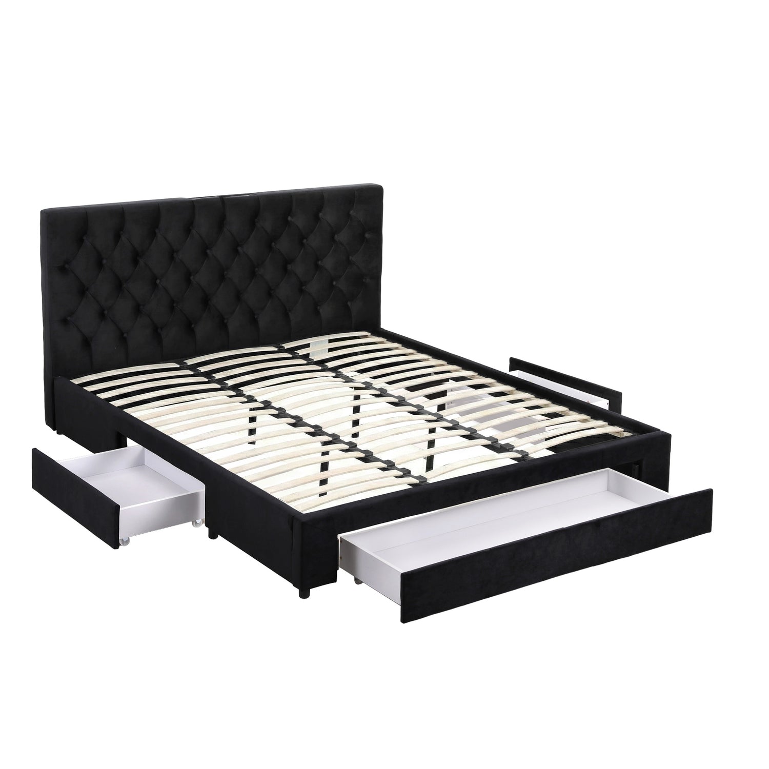 Artiss King Bed Frame Storage Charging Station Upholstered 3 Drawers USB Type-C-Furniture > Bedroom > Beds &amp; Bed Frames-PEROZ Accessories