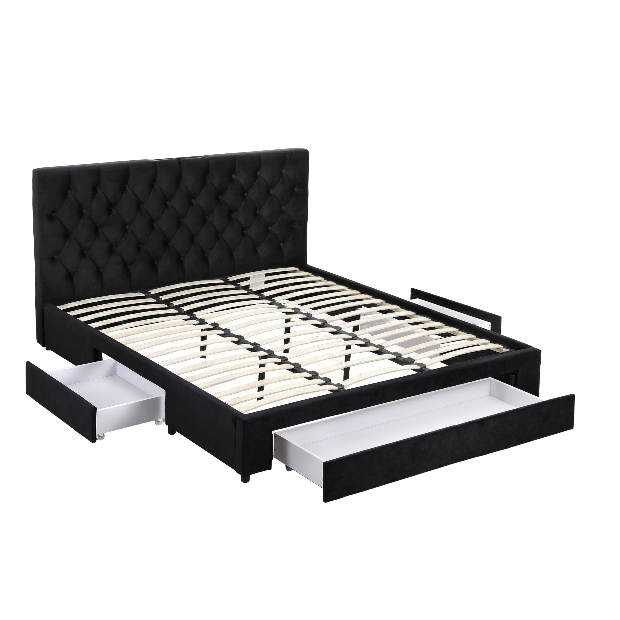 Artiss King Bed Frame Storage Charging Station Upholstered 3 Drawers USB Type-C-Furniture > Bedroom > Beds &amp; Bed Frames-PEROZ Accessories