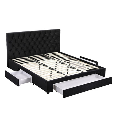 Artiss King Bed Frame Storage Charging Station Upholstered 3 Drawers USB Type-C-Furniture > Bedroom > Beds &amp; Bed Frames-PEROZ Accessories