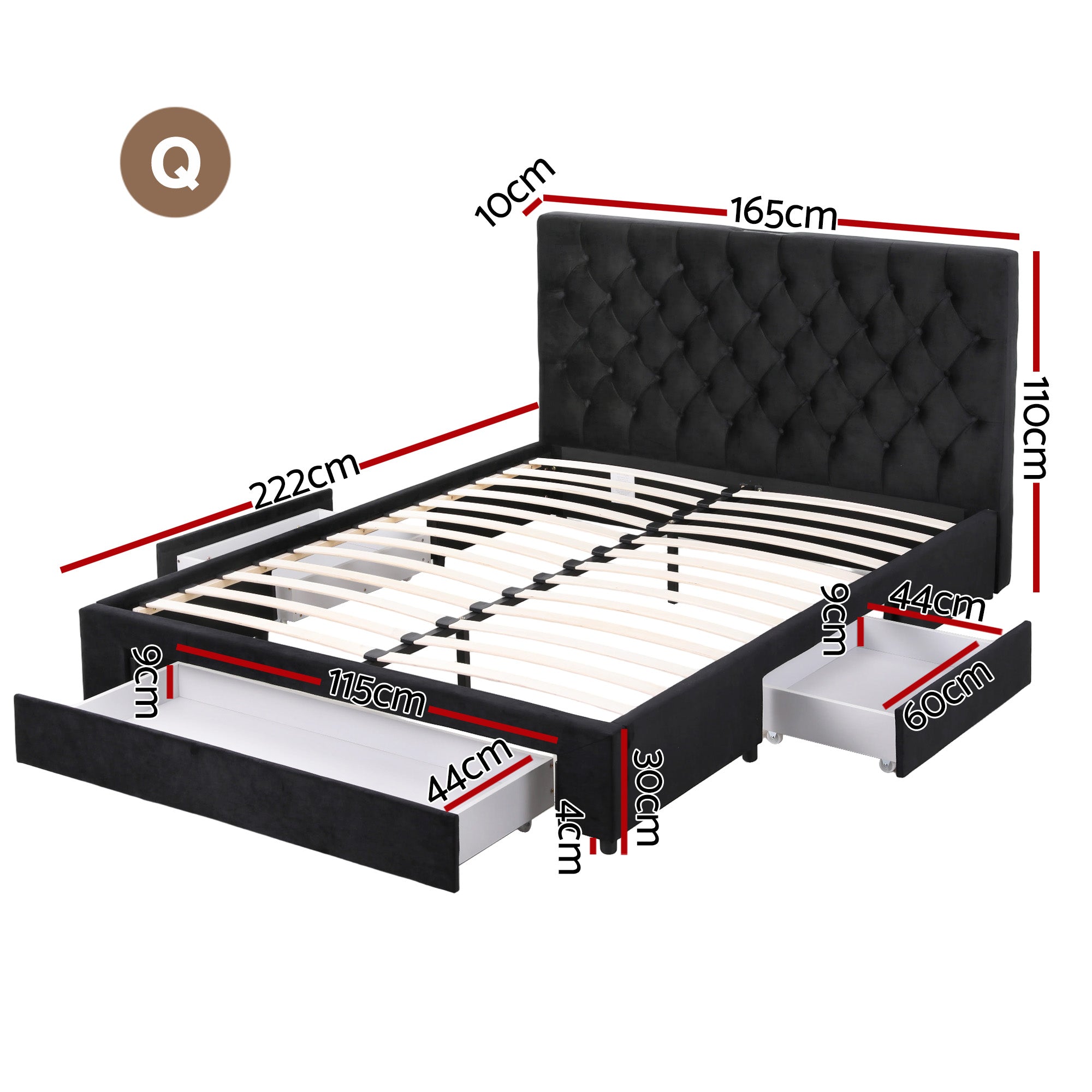 Artiss Queen Bed Frame Storage Charging Station Upholstered 3 Drawers USB Type-C-Furniture > Bedroom > Beds &amp; Bed Frames-PEROZ Accessories