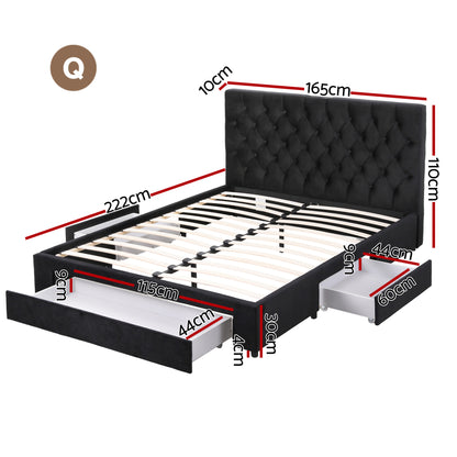 Artiss Queen Bed Frame Storage Charging Station Upholstered 3 Drawers USB Type-C-Furniture > Bedroom > Beds &amp; Bed Frames-PEROZ Accessories