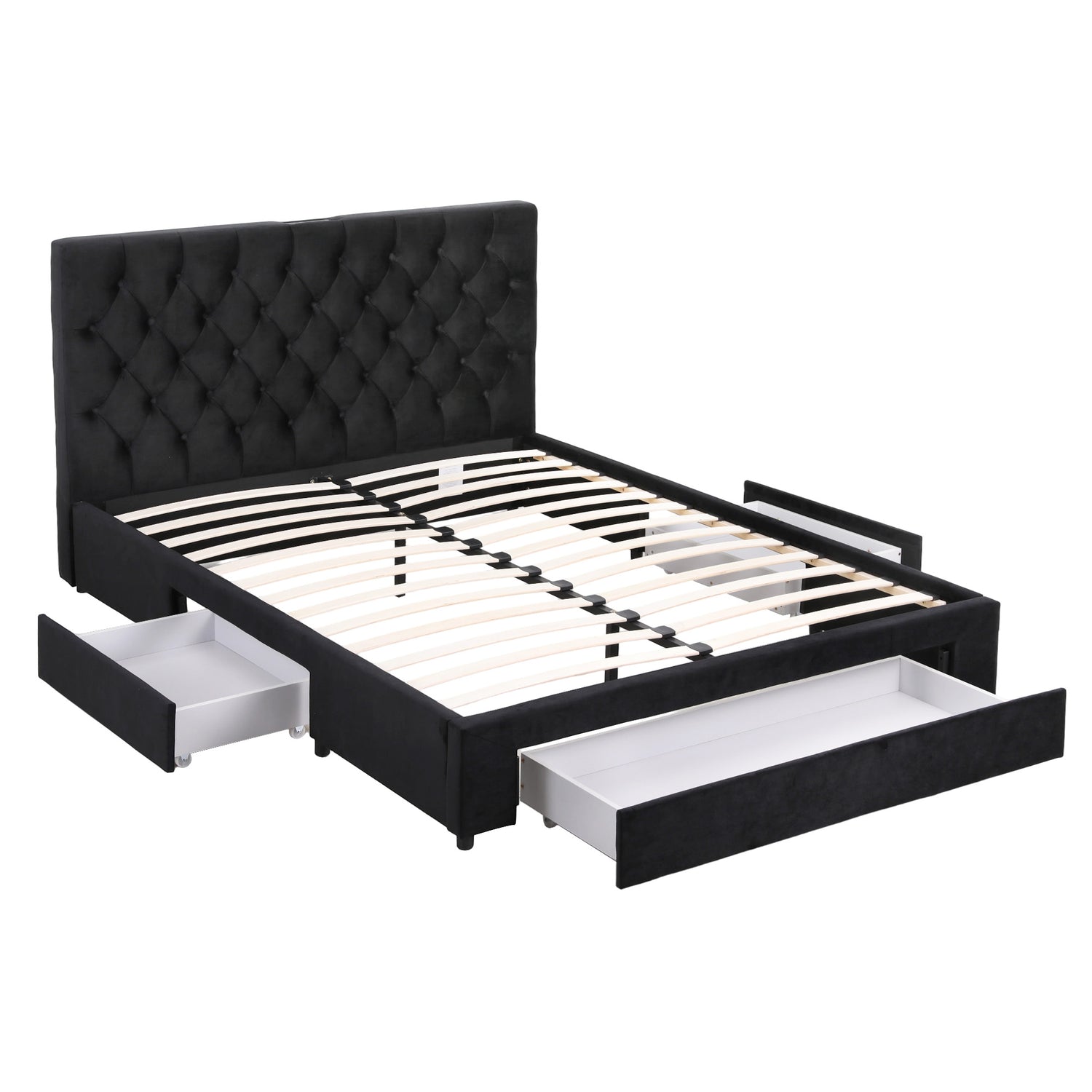 Artiss Queen Bed Frame Storage Charging Station Upholstered 3 Drawers USB Type-C-Furniture > Bedroom > Beds &amp; Bed Frames-PEROZ Accessories