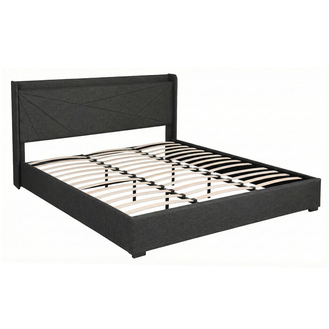 Artiss King Bed Frame Gas Lift Storage Bed with Charging Ports Upholstered Geometric Headboard Charcoal Grey-Furniture > Bedroom > Beds &amp; Bed Frames-PEROZ Accessories