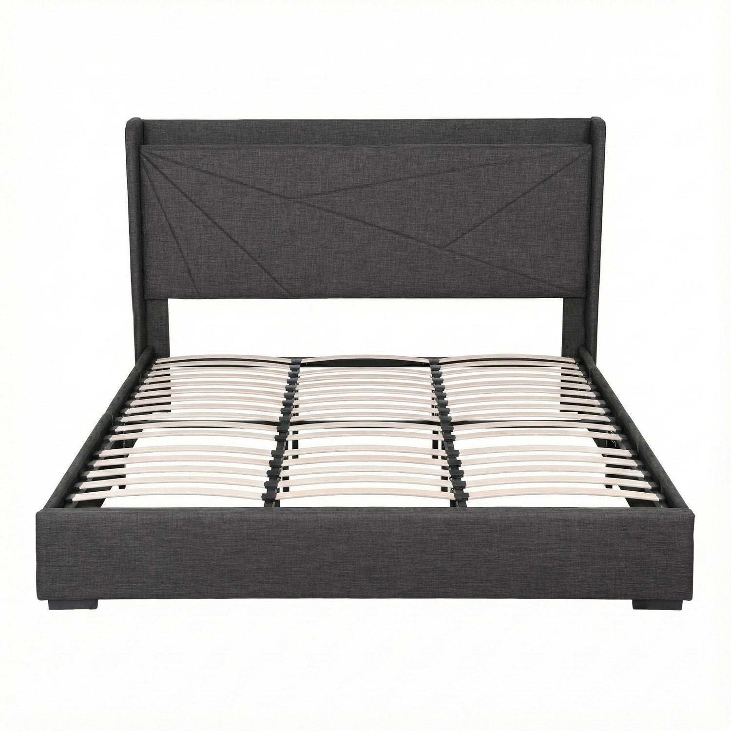 Artiss King Bed Frame Gas Lift Storage Bed with Charging Ports Upholstered Geometric Headboard Charcoal Grey-Furniture > Bedroom > Beds &amp; Bed Frames-PEROZ Accessories