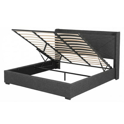 Artiss King Bed Frame Gas Lift Storage Bed with Charging Ports Upholstered Geometric Headboard Charcoal Grey-Furniture > Bedroom > Beds &amp; Bed Frames-PEROZ Accessories