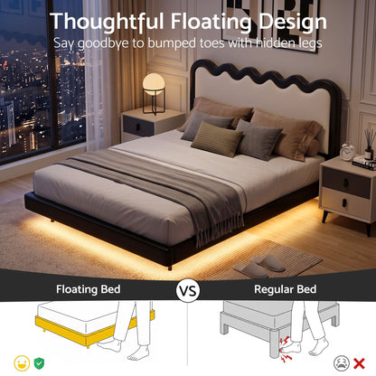 Artiss Double Bed Frame, Floating Design with RGB LED and USB Charging