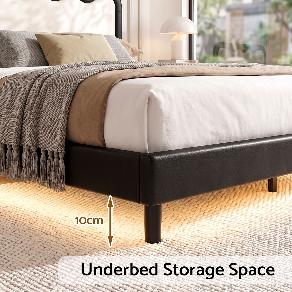 Artiss Double Bed Frame, Floating Design with RGB LED and USB Charging