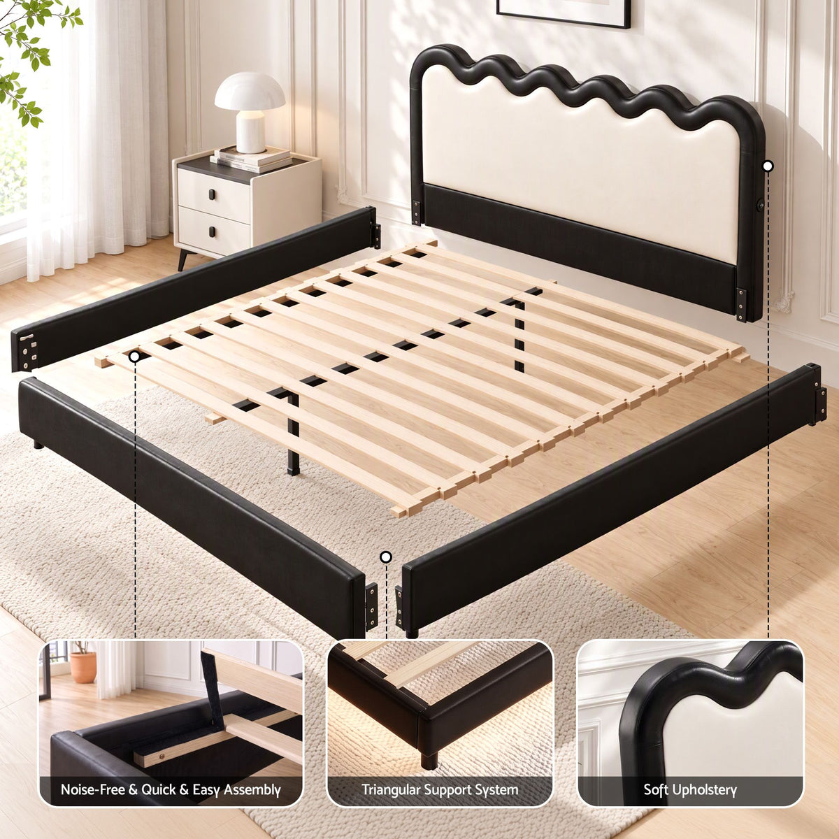 Artiss Double Bed Frame, Floating Design with RGB LED and USB Charging