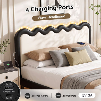 Artiss Queen Bed Frame, Floating Design with RGB LED and USB Charging
