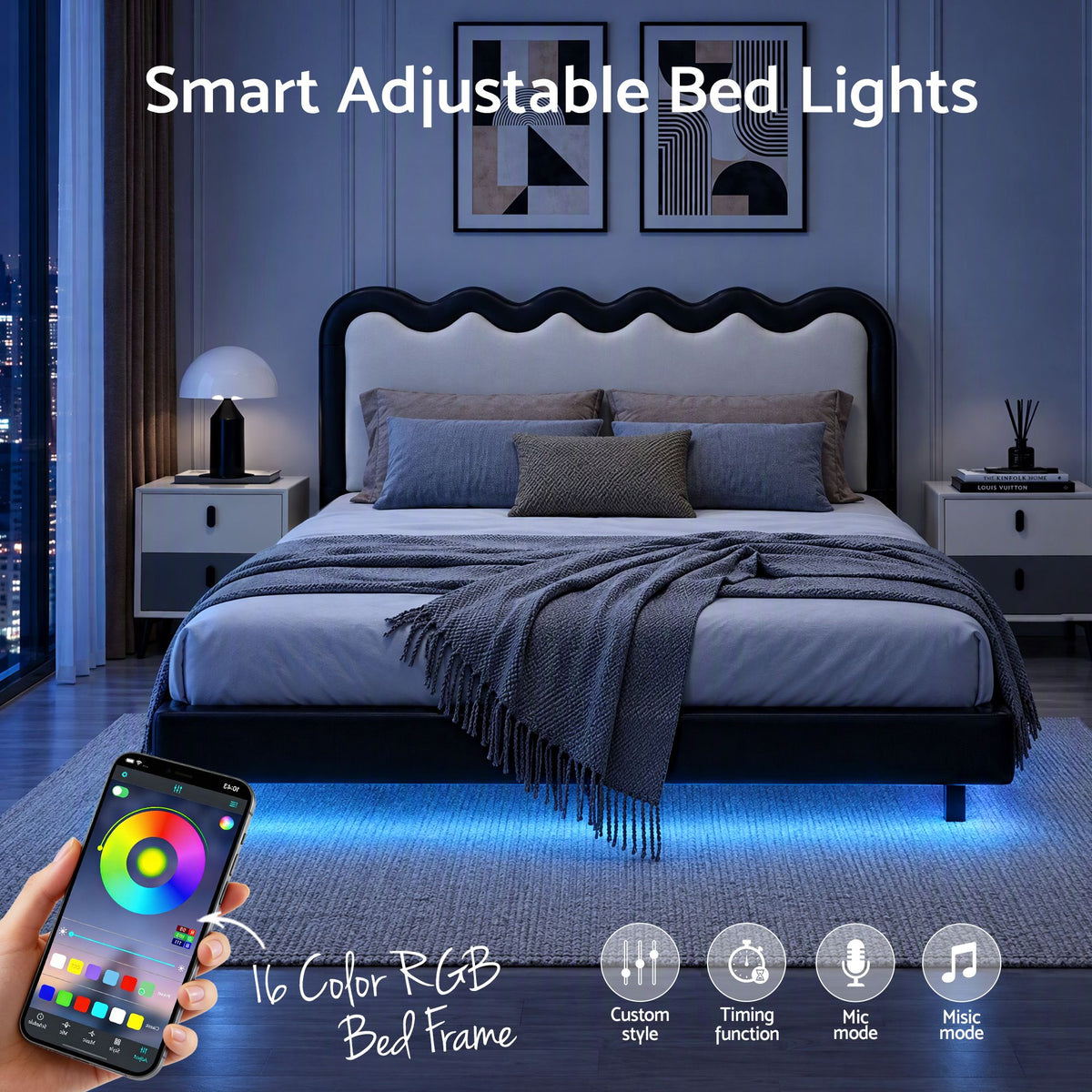 Artiss Queen Bed Frame, Floating Design with RGB LED and USB Charging