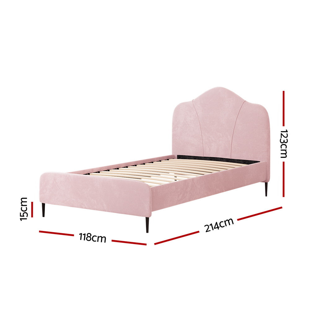 Artiss Bed Frame King Single Size Velvet Pink OLAN-Furniture &gt; Bedroom-PEROZ Accessories
