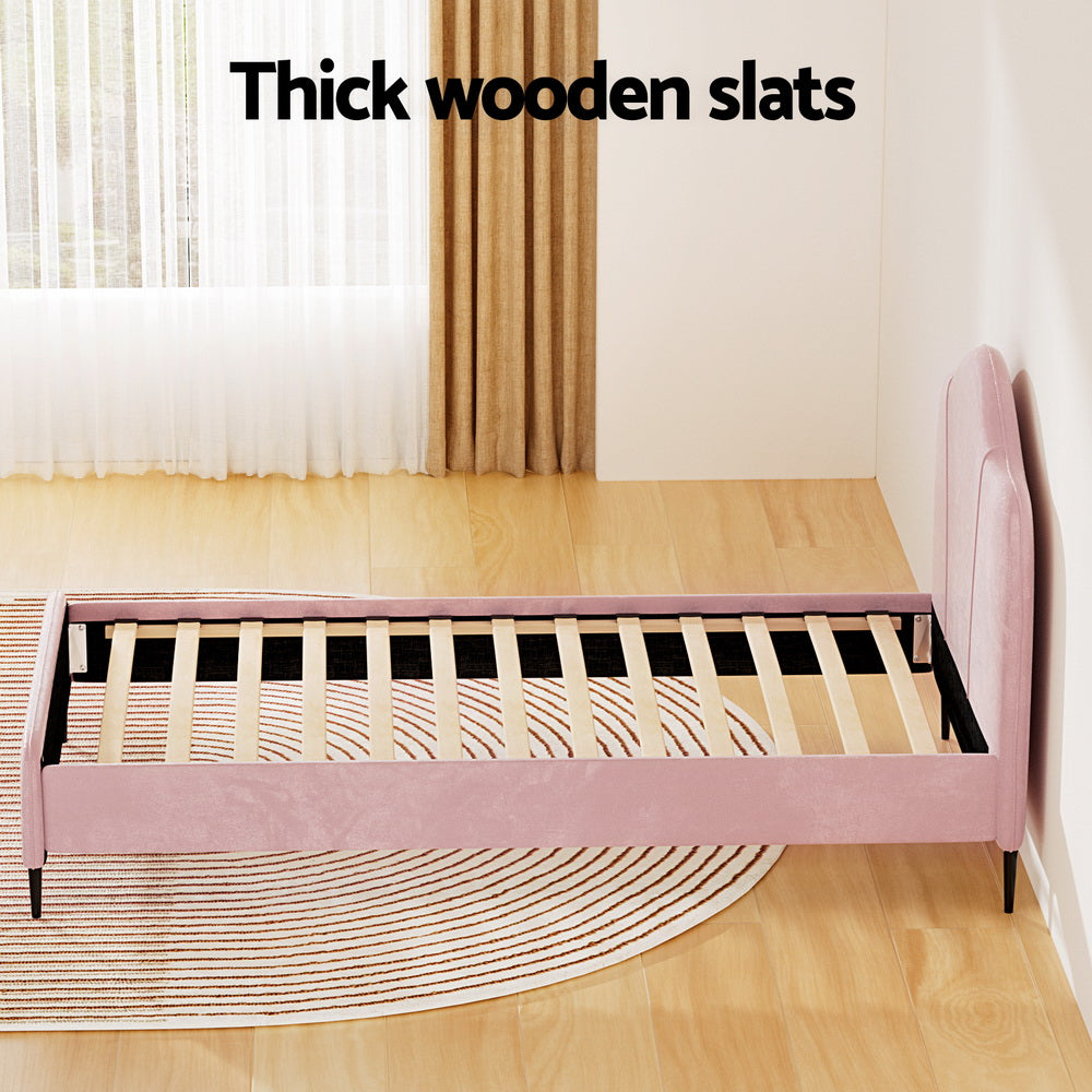 Artiss Bed Frame King Single Size Velvet Pink OLAN-Furniture &gt; Bedroom-PEROZ Accessories