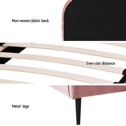 Artiss Bed Frame King Single Size Velvet Pink OLAN-Furniture &gt; Bedroom-PEROZ Accessories