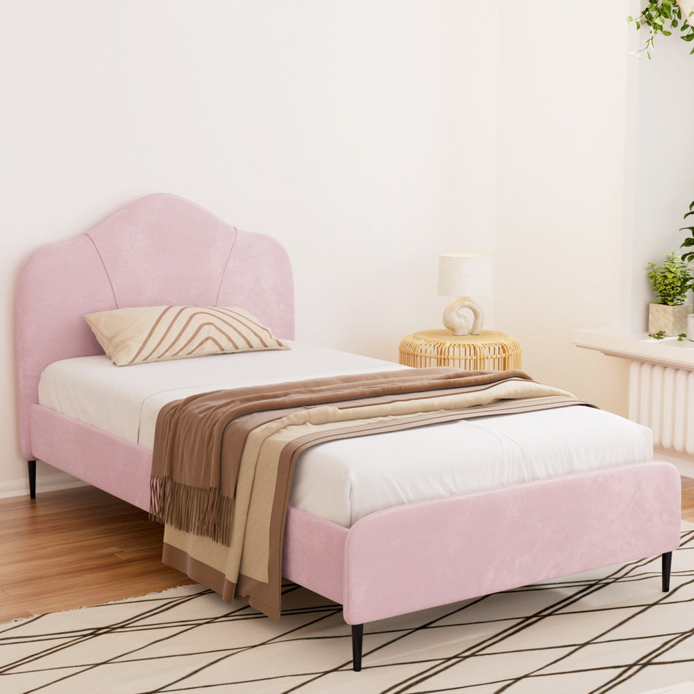 Artiss Bed Frame King Single Size Velvet Pink OLAN-Furniture &gt; Bedroom-PEROZ Accessories
