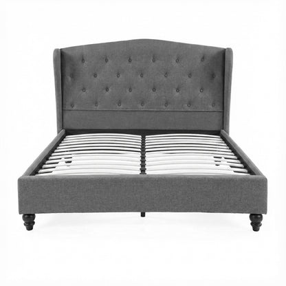 Artiss Double Bed Frame with Wingback Headboard Grey Linen Upholstered Platform Bed Base-Furniture > Bedroom > Beds &amp; Bed Frames-PEROZ Accessories