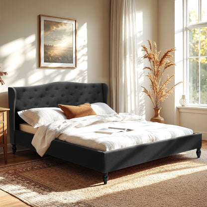 Artiss King Bed Frame Wingback Headboard Charcoal Grey Linen Upholstered Platform Bed Base-Furniture > Bedroom > Beds &amp; Bed Frames-PEROZ Accessories