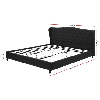 Artiss King Bed Frame Wingback Headboard Charcoal Grey Linen Upholstered Platform Bed Base-Furniture > Bedroom > Beds &amp; Bed Frames-PEROZ Accessories