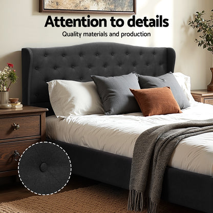 Artiss King Bed Frame Wingback Headboard Charcoal Grey Linen Upholstered Platform Bed Base-Furniture > Bedroom > Beds &amp; Bed Frames-PEROZ Accessories