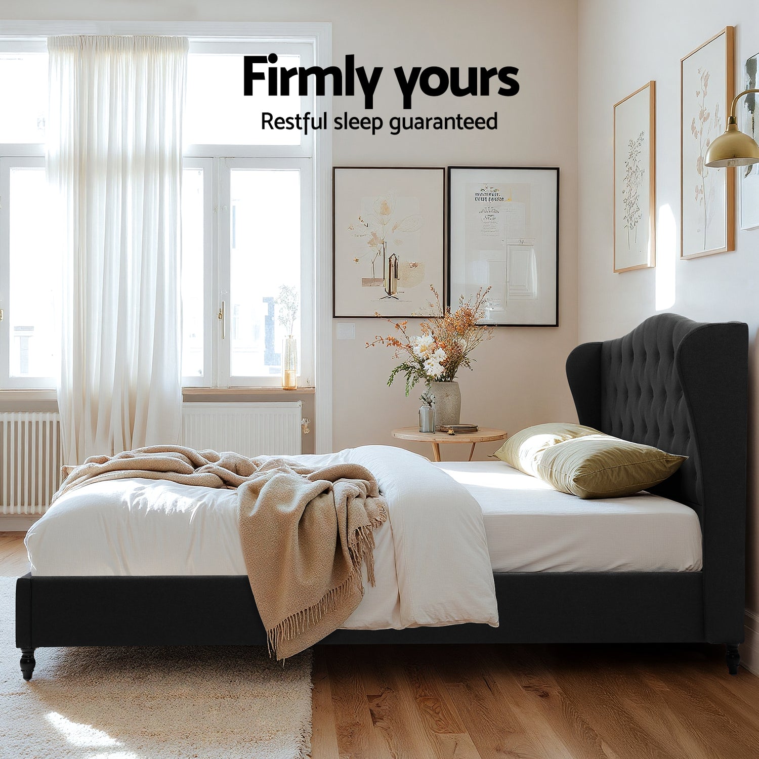 Artiss King Bed Frame Wingback Headboard Charcoal Grey Linen Upholstered Platform Bed Base-Furniture > Bedroom > Beds &amp; Bed Frames-PEROZ Accessories