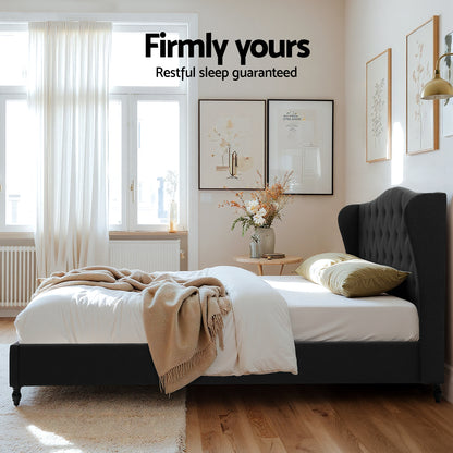 Artiss King Bed Frame Wingback Headboard Charcoal Grey Linen Upholstered Platform Bed Base-Furniture > Bedroom > Beds &amp; Bed Frames-PEROZ Accessories