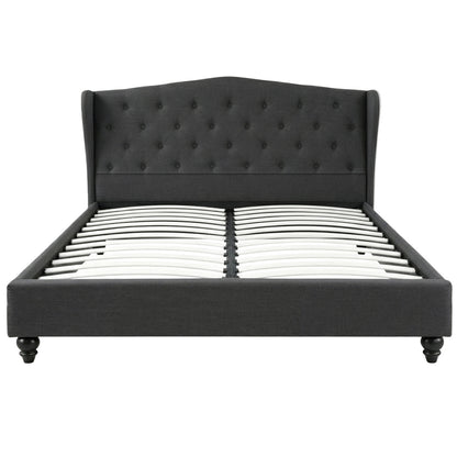 Artiss Queen Bed Frame Wingback Headboard Charcoal Grey Linen Upholstered Platform Bed Base-Furniture > Bedroom > Beds &amp; Bed Frames-PEROZ Accessories