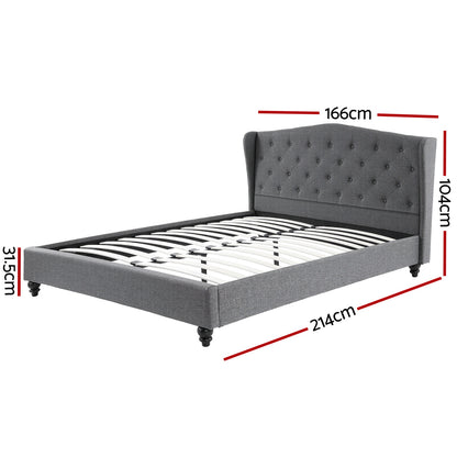 Artiss Queen Bed Frame with Wingback Headboard Grey Linen Upholstered Platform Bed Base-Furniture > Bedroom > Beds &amp; Bed Frames-PEROZ Accessories
