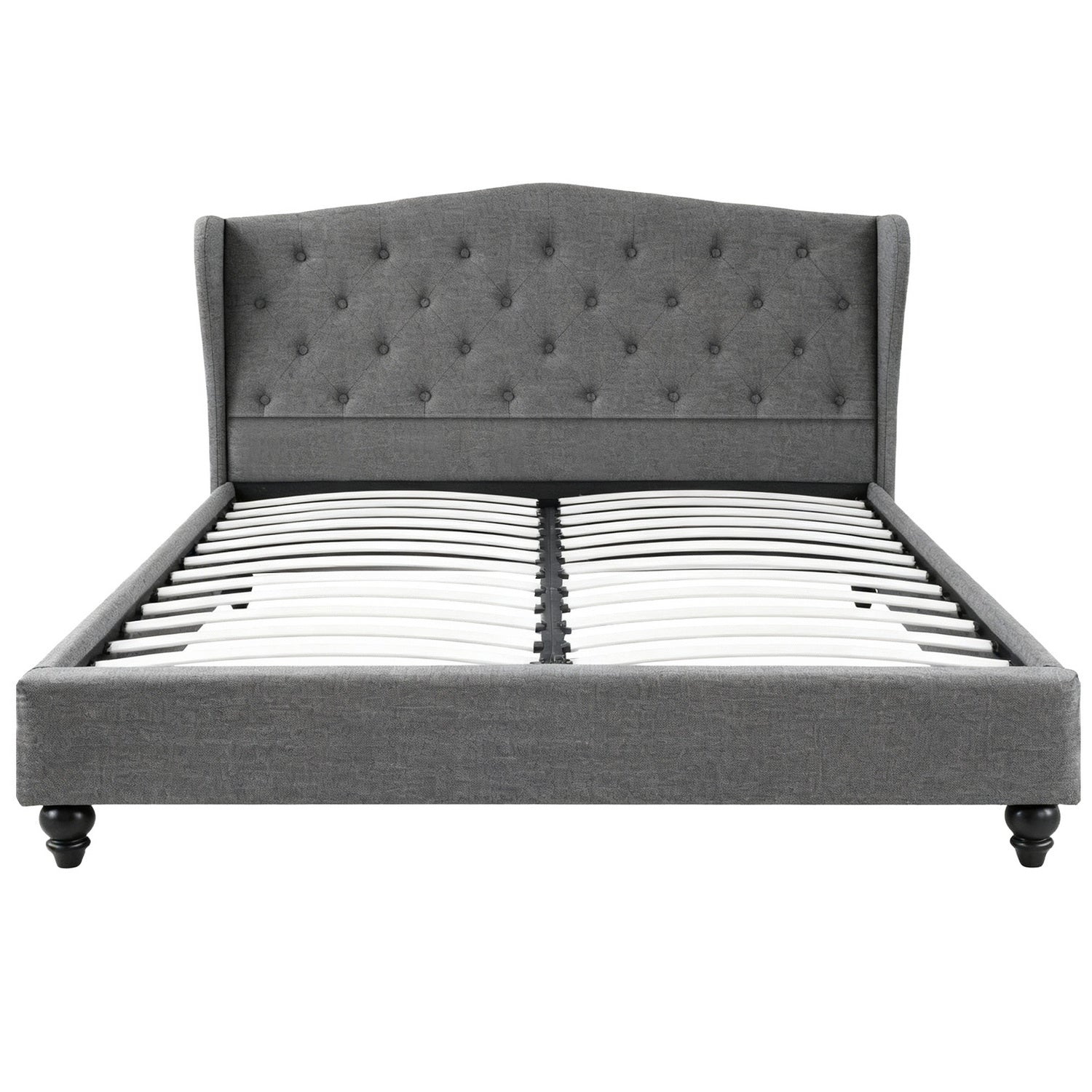 Artiss Queen Bed Frame with Wingback Headboard Grey Linen Upholstered Platform Bed Base-Furniture > Bedroom > Beds &amp; Bed Frames-PEROZ Accessories
