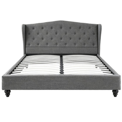 Artiss Queen Bed Frame with Wingback Headboard Grey Linen Upholstered Platform Bed Base-Furniture > Bedroom > Beds &amp; Bed Frames-PEROZ Accessories