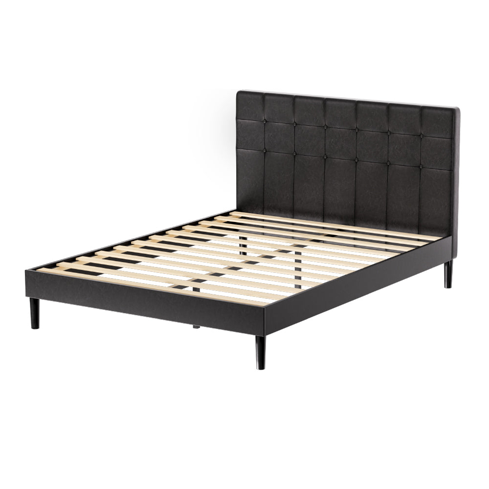 Artiss Bed Frame Double Bed Base w LED Lights Charge Ports Black Leather RAVI-Furniture &gt; Bedroom-PEROZ Accessories