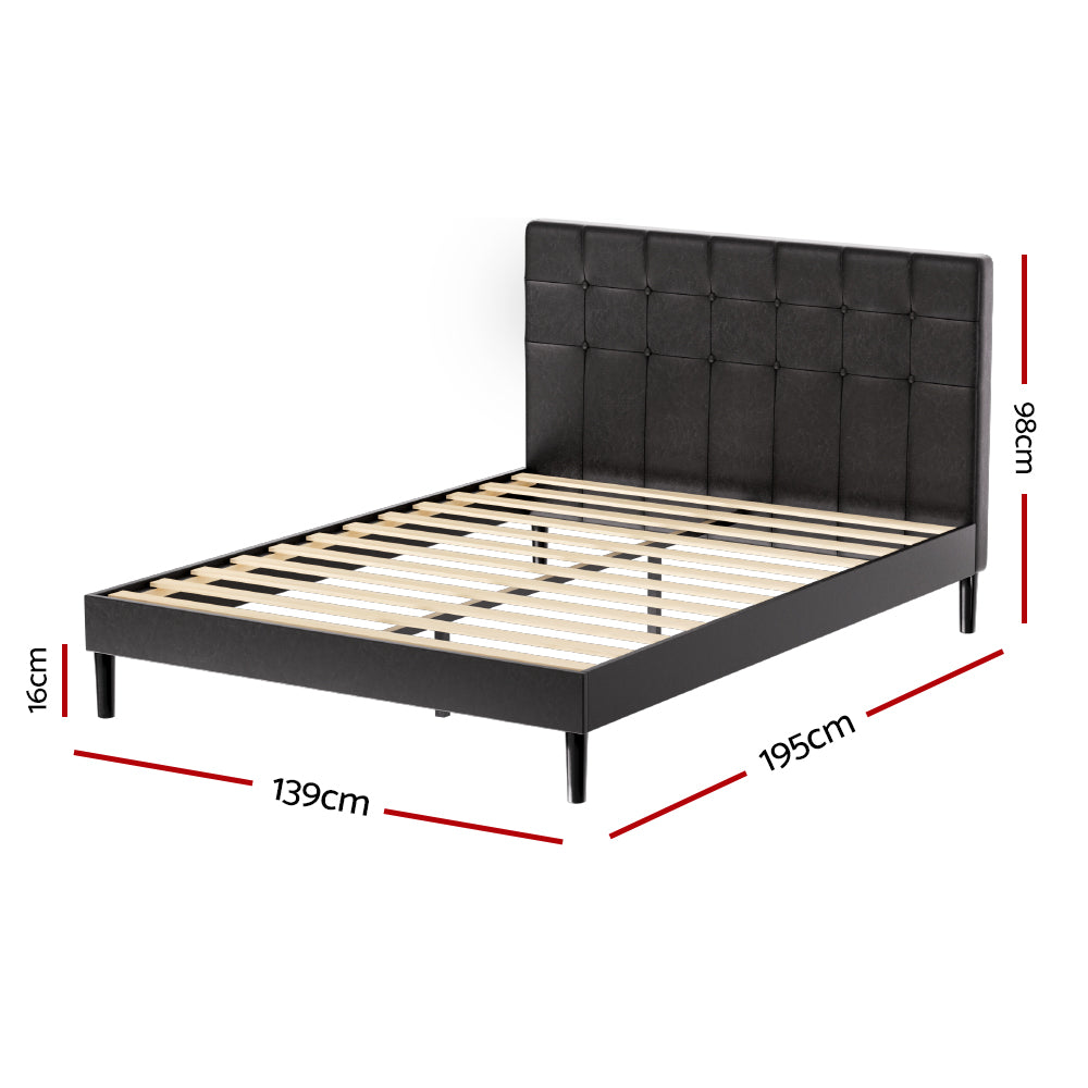 Artiss Bed Frame Double Bed Base w LED Lights Charge Ports Black Leather RAVI-Furniture &gt; Bedroom-PEROZ Accessories