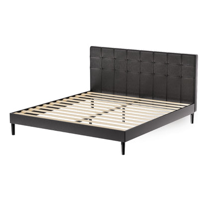 Artiss Bed Frame King Bed Base w RGB LED Lights Charge Ports Black Leather RAVI-Furniture &gt; Bedroom-PEROZ Accessories