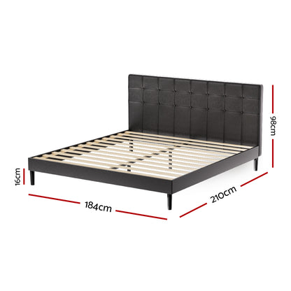 Artiss Bed Frame King Bed Base w RGB LED Lights Charge Ports Black Leather RAVI-Furniture &gt; Bedroom-PEROZ Accessories