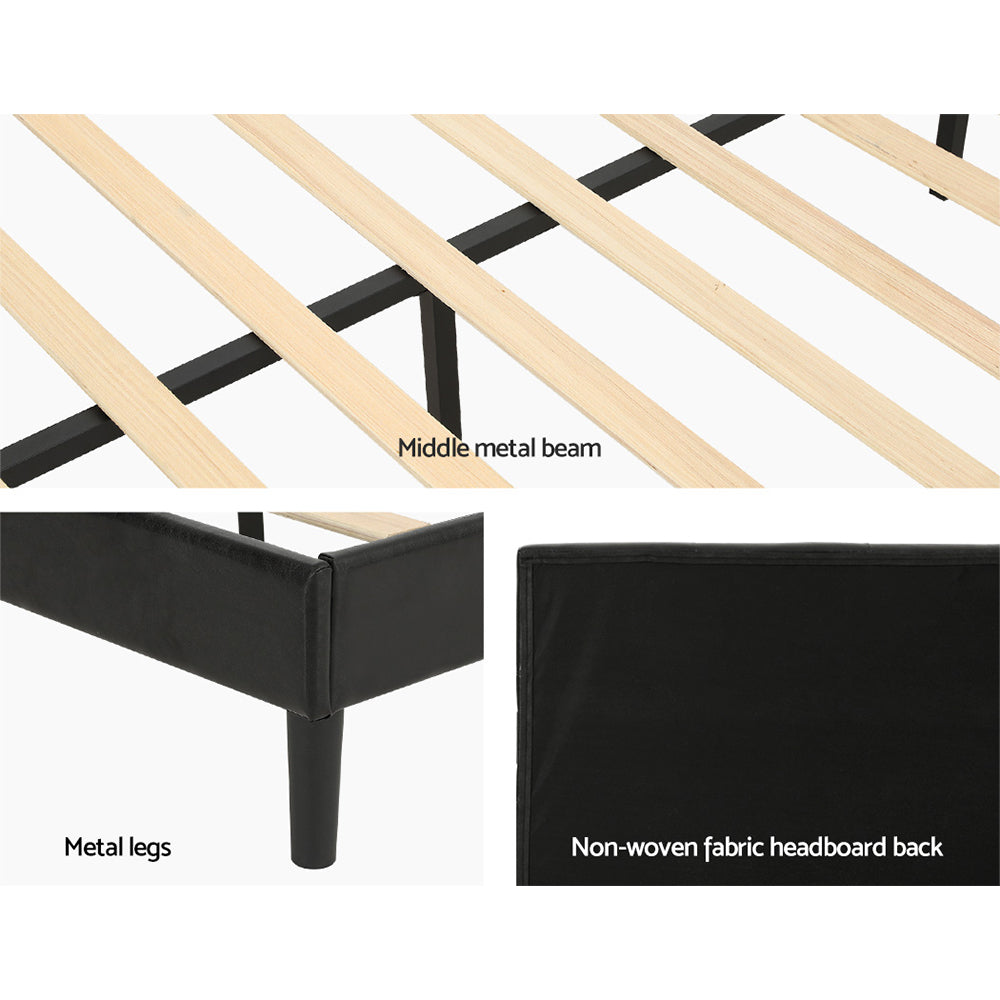 Artiss Bed Frame King Bed Base w RGB LED Lights Charge Ports Black Leather RAVI-Furniture &gt; Bedroom-PEROZ Accessories