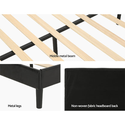 Artiss Bed Frame King Bed Base w RGB LED Lights Charge Ports Black Leather RAVI-Furniture &gt; Bedroom-PEROZ Accessories