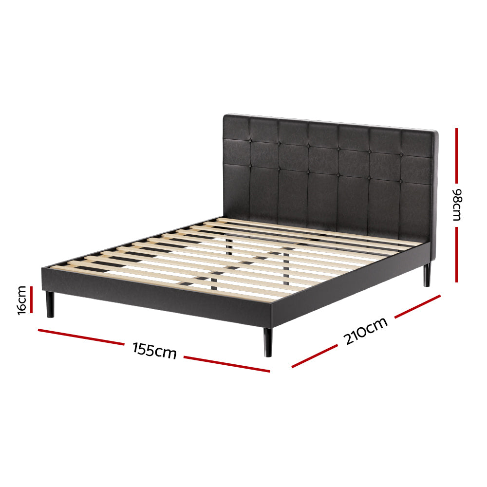 Artiss Bed Frame Queen Bed Base w LED Lights Charge Ports Black Leather RAVI-Furniture &gt; Bedroom-PEROZ Accessories