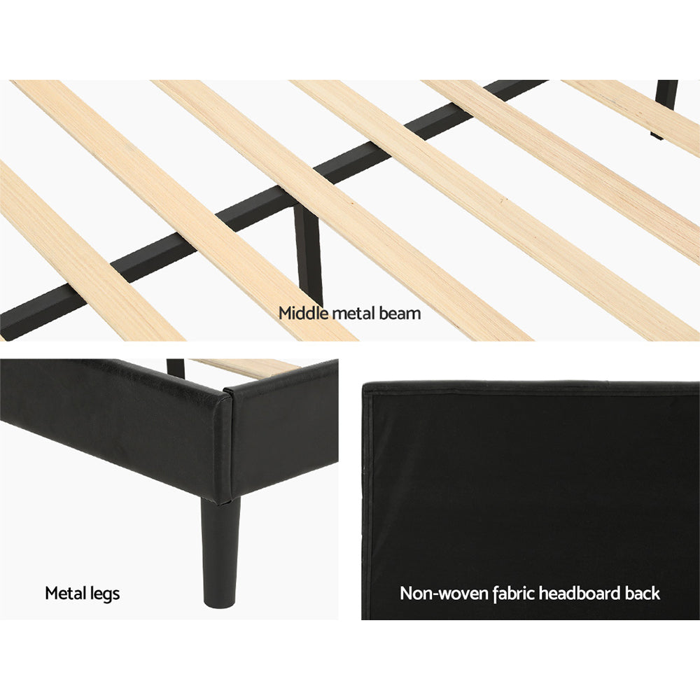 Artiss Bed Frame Queen Bed Base w LED Lights Charge Ports Black Leather RAVI-Furniture &gt; Bedroom-PEROZ Accessories