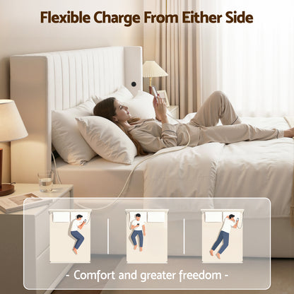 Artiss Double Bed Frame with Gaslift Storage USB Type-C Charging Ports Velvet Upholstery White-Furniture > Bedroom > Beds &amp; Bed Frames-PEROZ Accessories