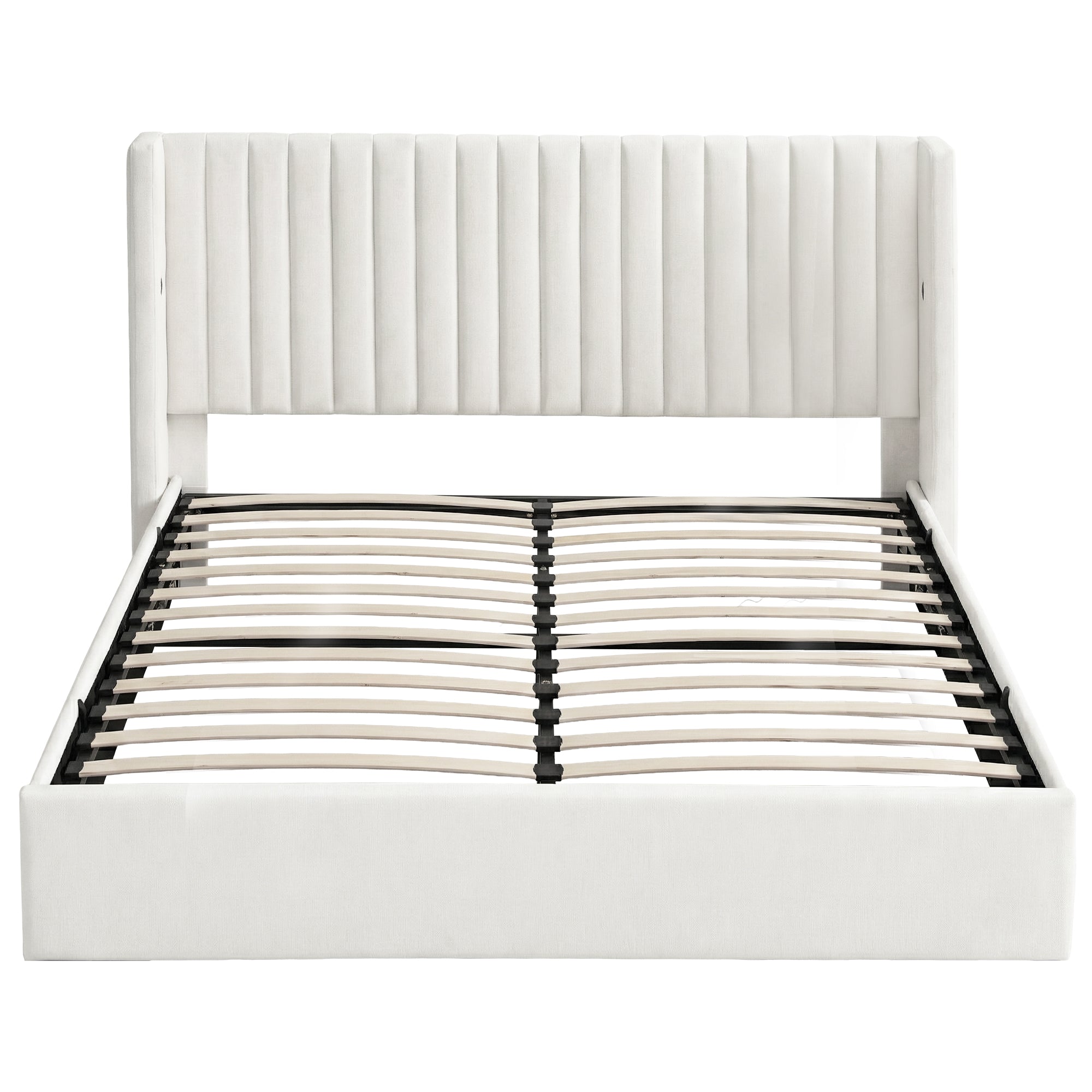 Artiss King Bed Frame with Gaslift Storage USB Type-C Charging Ports Velvet Upholstery White-Furniture > Bedroom > Beds &amp; Bed Frames-PEROZ Accessories