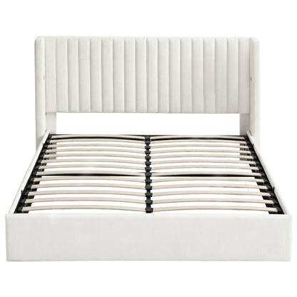 Artiss King Bed Frame with Gaslift Storage USB Type-C Charging Ports Velvet Upholstery White-Furniture > Bedroom > Beds &amp; Bed Frames-PEROZ Accessories