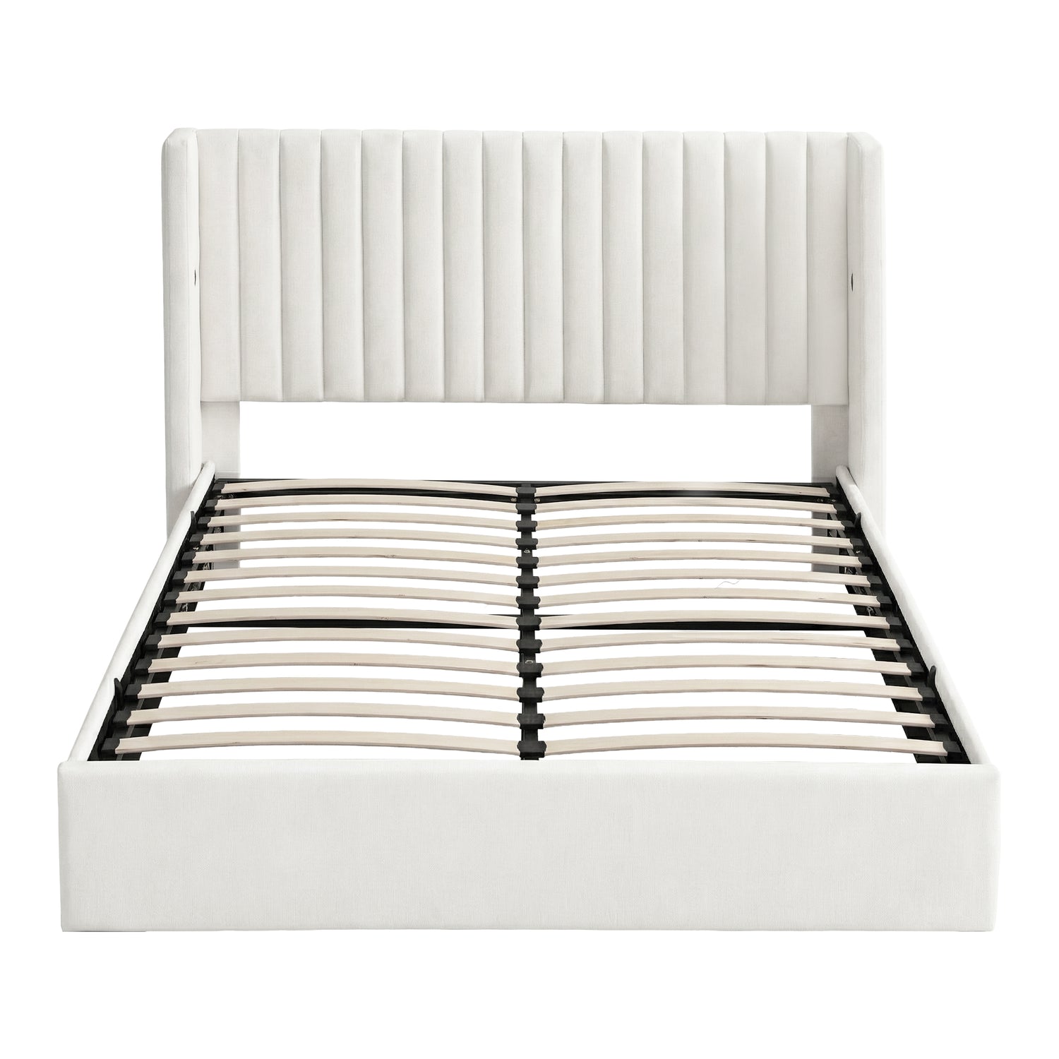 Artiss Queen Bed Frame with Gaslift Storage USB Type-C Charging Ports Velvet Upholstery White-Furniture > Bedroom > Beds &amp; Bed Frames-PEROZ Accessories