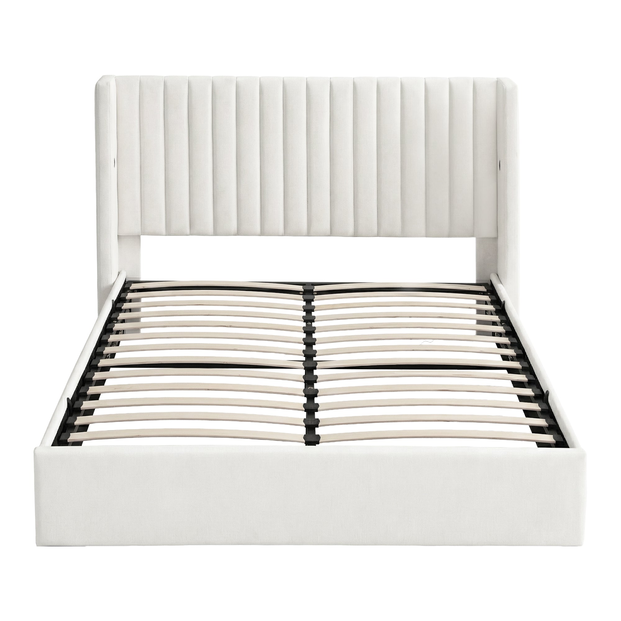 Artiss Queen Bed Frame with Gaslift Storage USB Type-C Charging Ports Velvet Upholstery White-Furniture > Bedroom > Beds &amp; Bed Frames-PEROZ Accessories