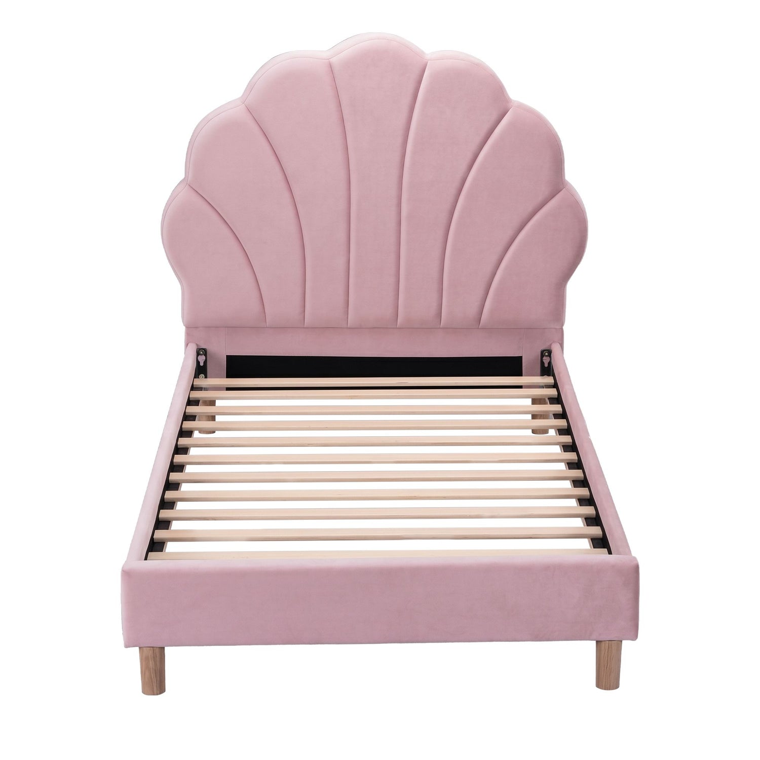 Artiss Single Bed Frame Scallop Upholstered Headboard Pink Velvet Platform Base Support up to 180kg