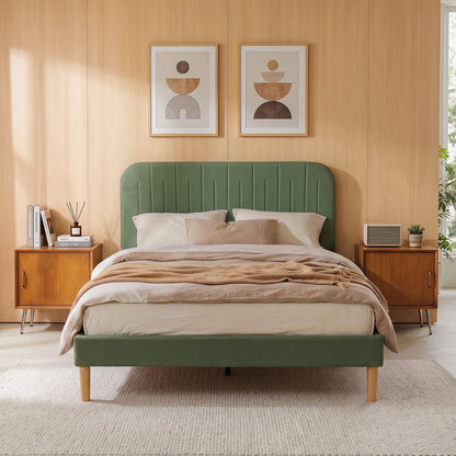 Artiss Double Bed Frame, Green Fabric, Padded Headboard, 300kg Capacity-Furniture > Bedroom > Beds &amp; Bed Frames-PEROZ Accessories