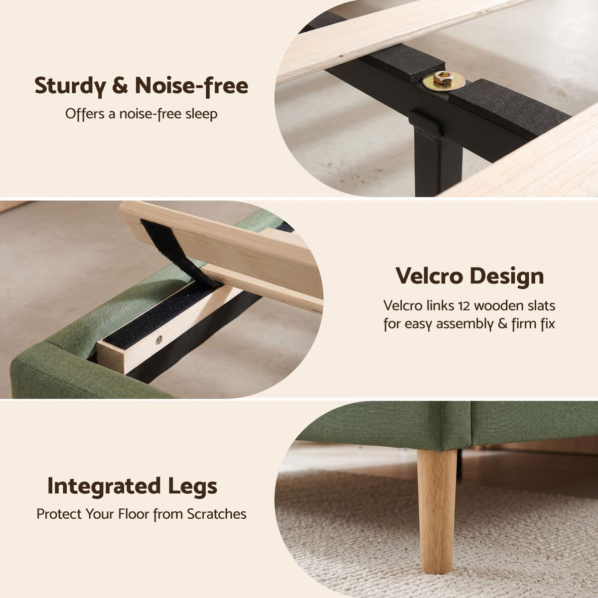 Artiss Double Bed Frame, Green Fabric, Padded Headboard, 300kg Capacity-Furniture > Bedroom > Beds &amp; Bed Frames-PEROZ Accessories